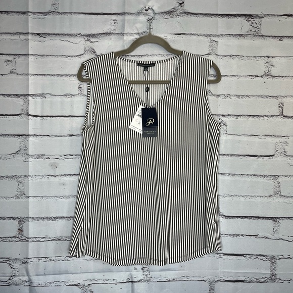 Adrianna Papell Black and White Fitted Sleeveless Striped Tank Top NWT SZ M - Picture 1 of 16